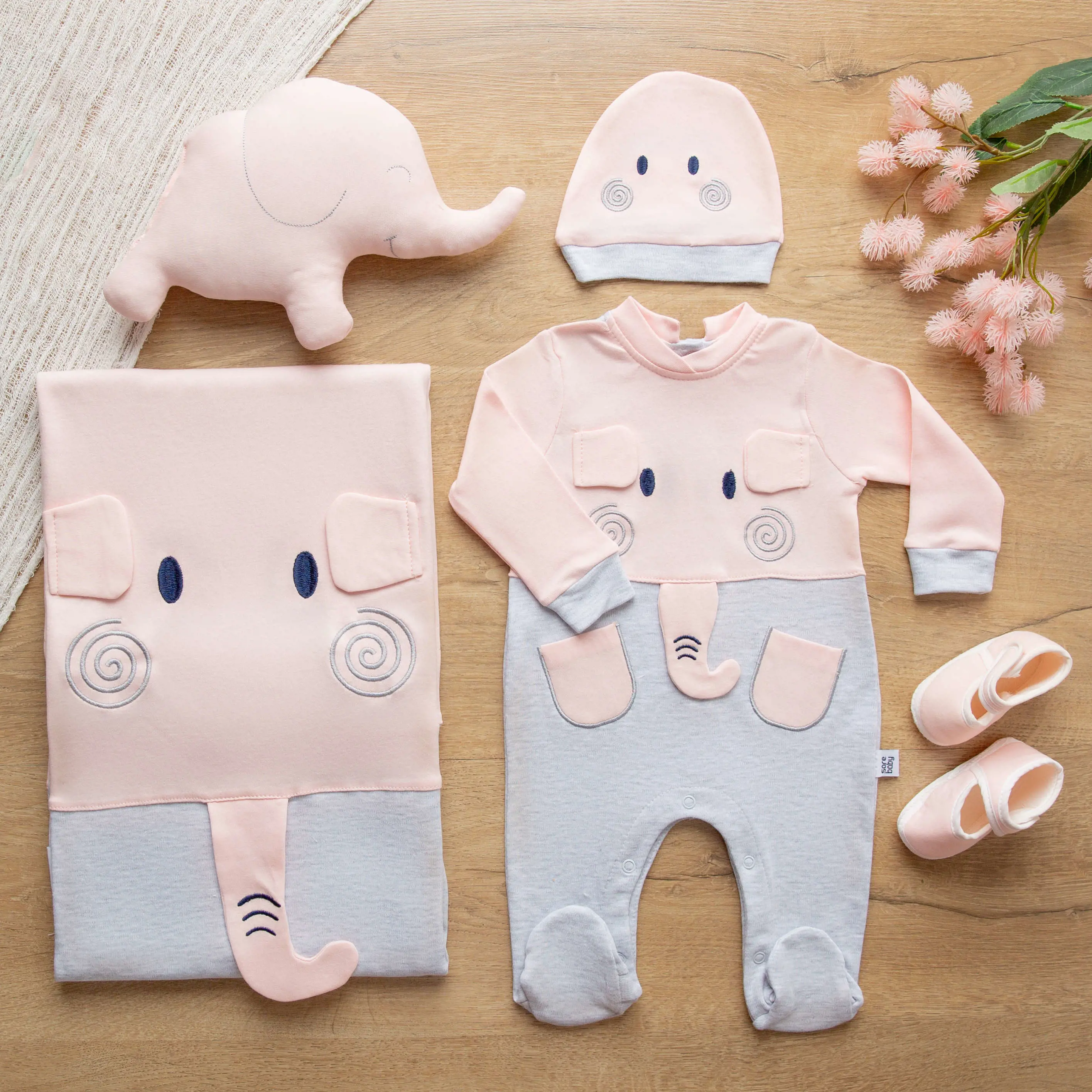 Sarebaby %100 Natural Cotton Cute Elephant Series Coming Home 10 Pieces Set with Toy Gift