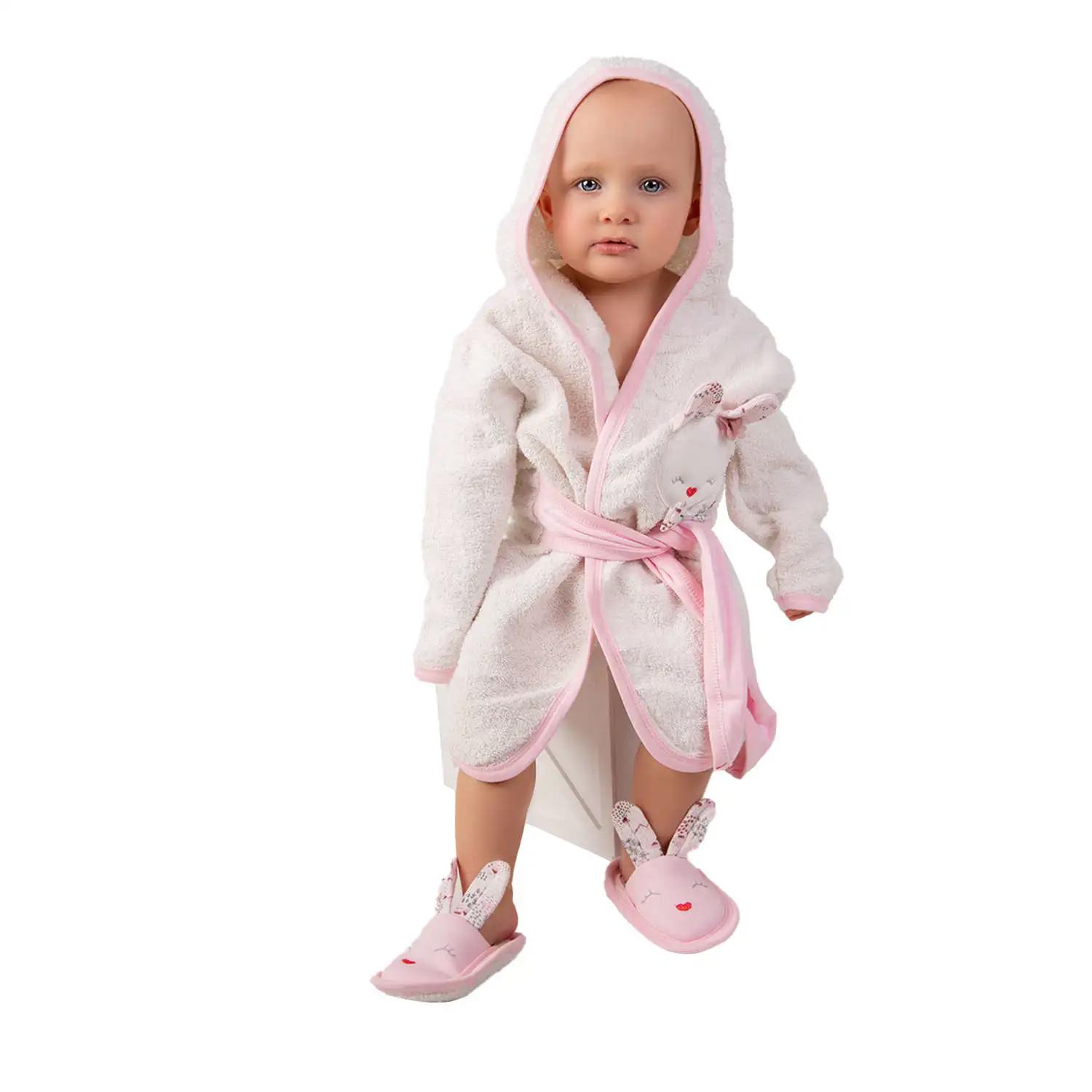 Sarebaby Cute Bunny Serial Baby Towel And Bathrobe Sets %100 Natural Cotton For 0-2 Age Pink