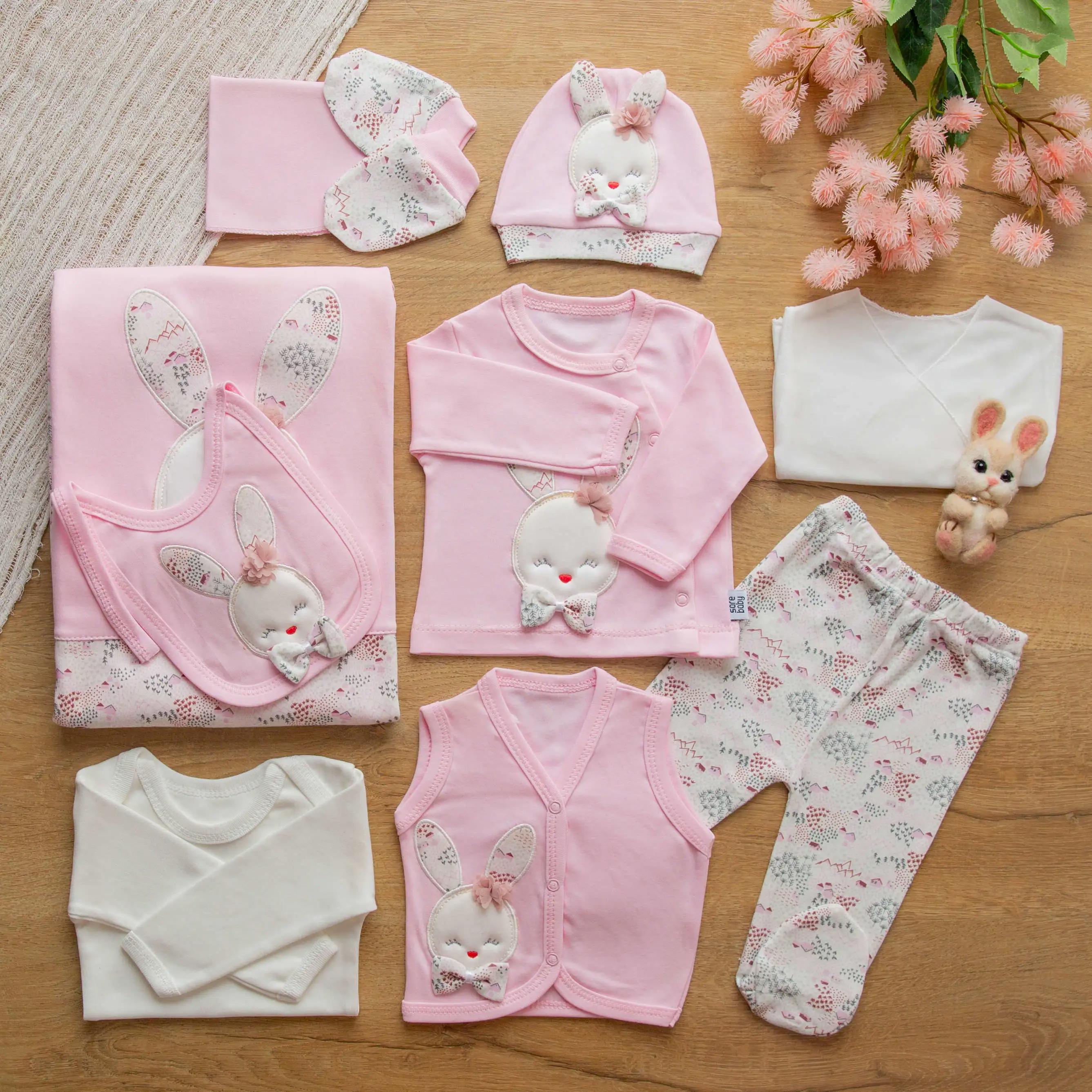 Sarebaby Cute Bunny Serial Unisex Baby Coming Home Sets Of 10 Pieces Pink
