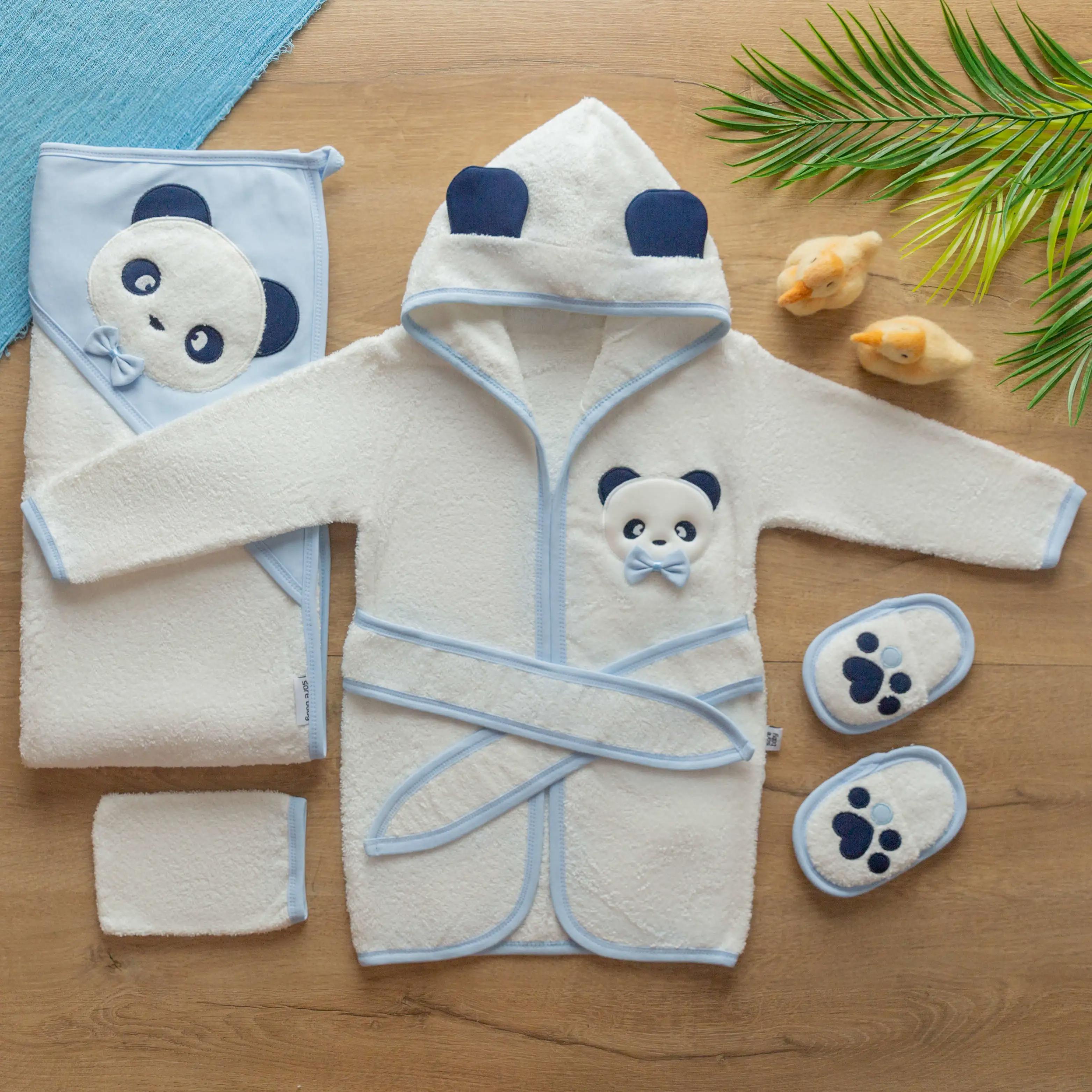 Sarebaby Sevimli Panda Erkek Bebek Bornoz Takımı Yeni Sezon