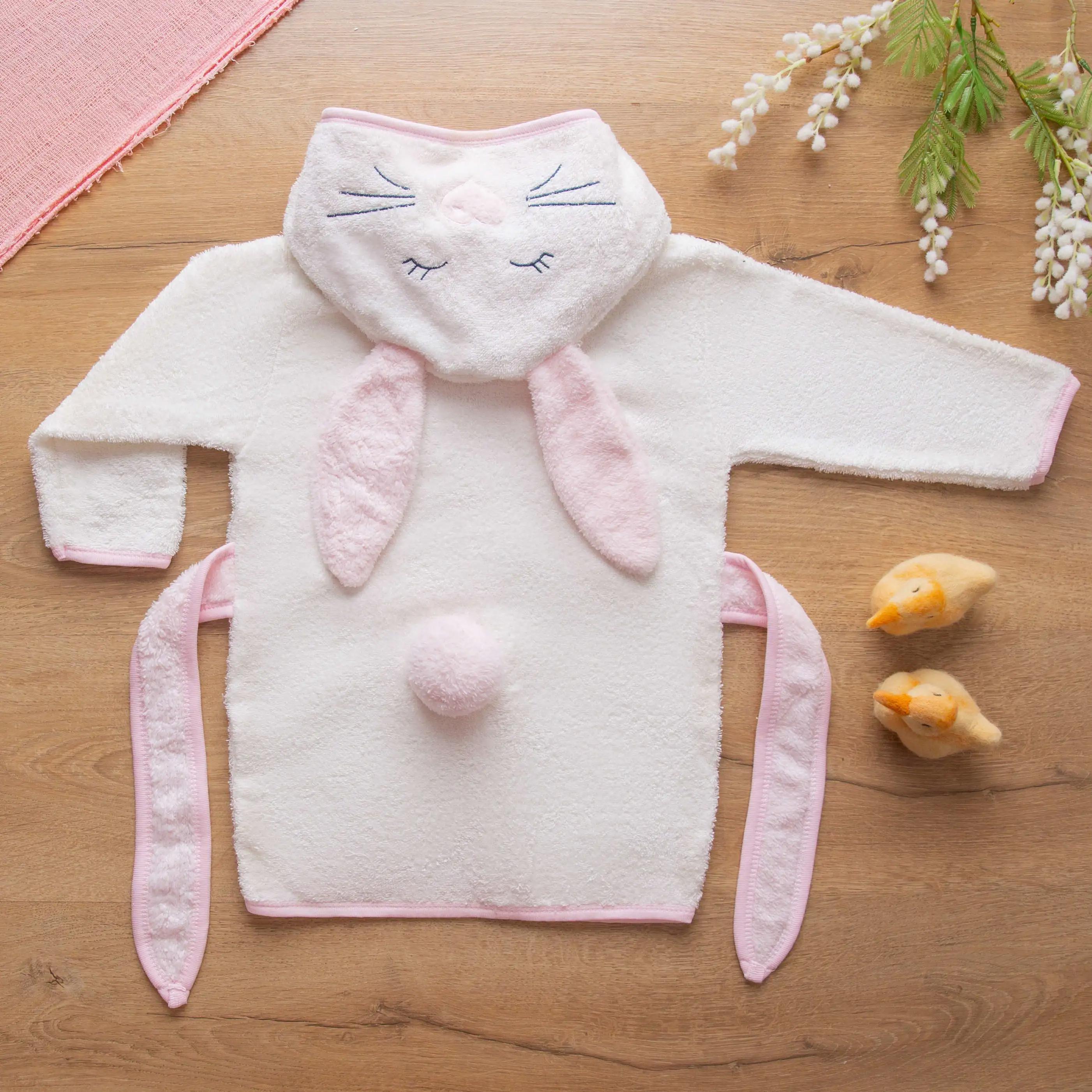 Sarebaby Love Serial Baby Bathrobe %100 Natural Cotton For 0-2 Age Pink